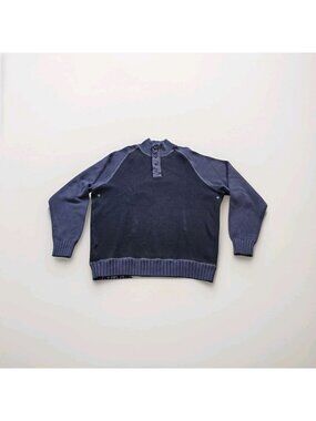 Tommy Bahama Colorblock Henley Pullover Sweater Men M Indigo Navy Mock Neck Edgy